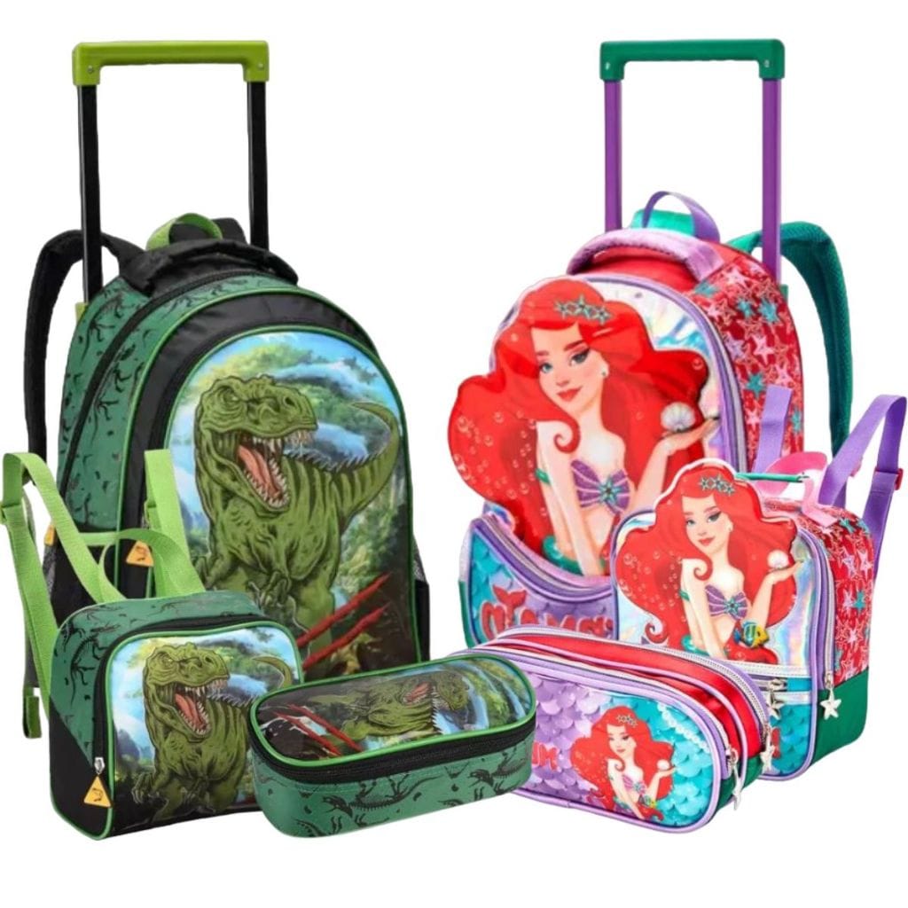 Kit Mochila Infantil com Carrinho 2 em 1 – Completo, Prático e Ideal para a Volta às Aulas